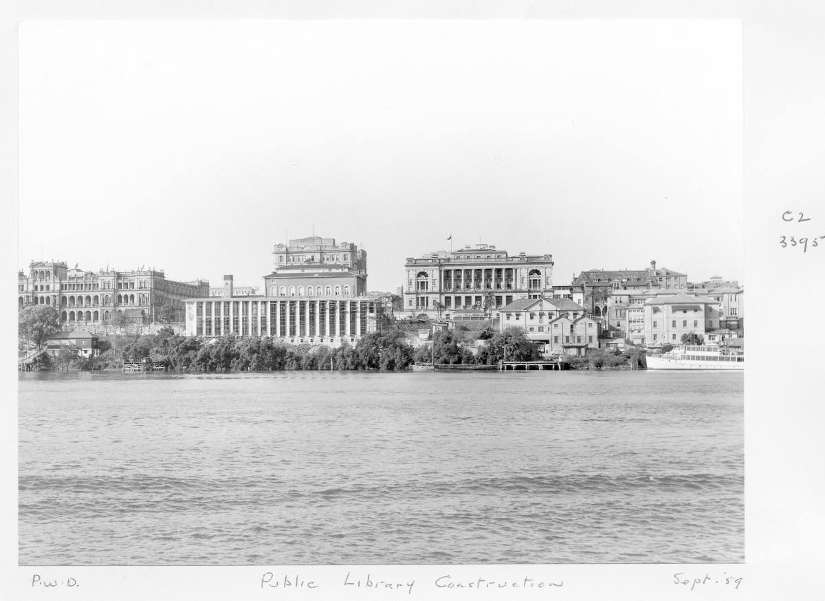 Construction of extensions to the State Library of Queensland on William St - Brisbane, September 1959