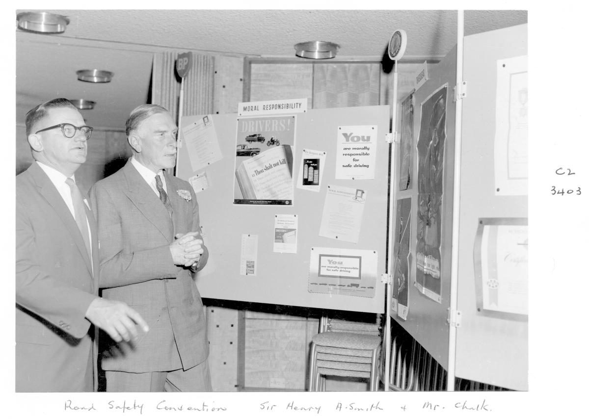 Minister for Transport Mr G W W Chalk and His Excellency the Governor Sir Henry Abel Smith, Road Safety Convention - Brisbane, October 1959