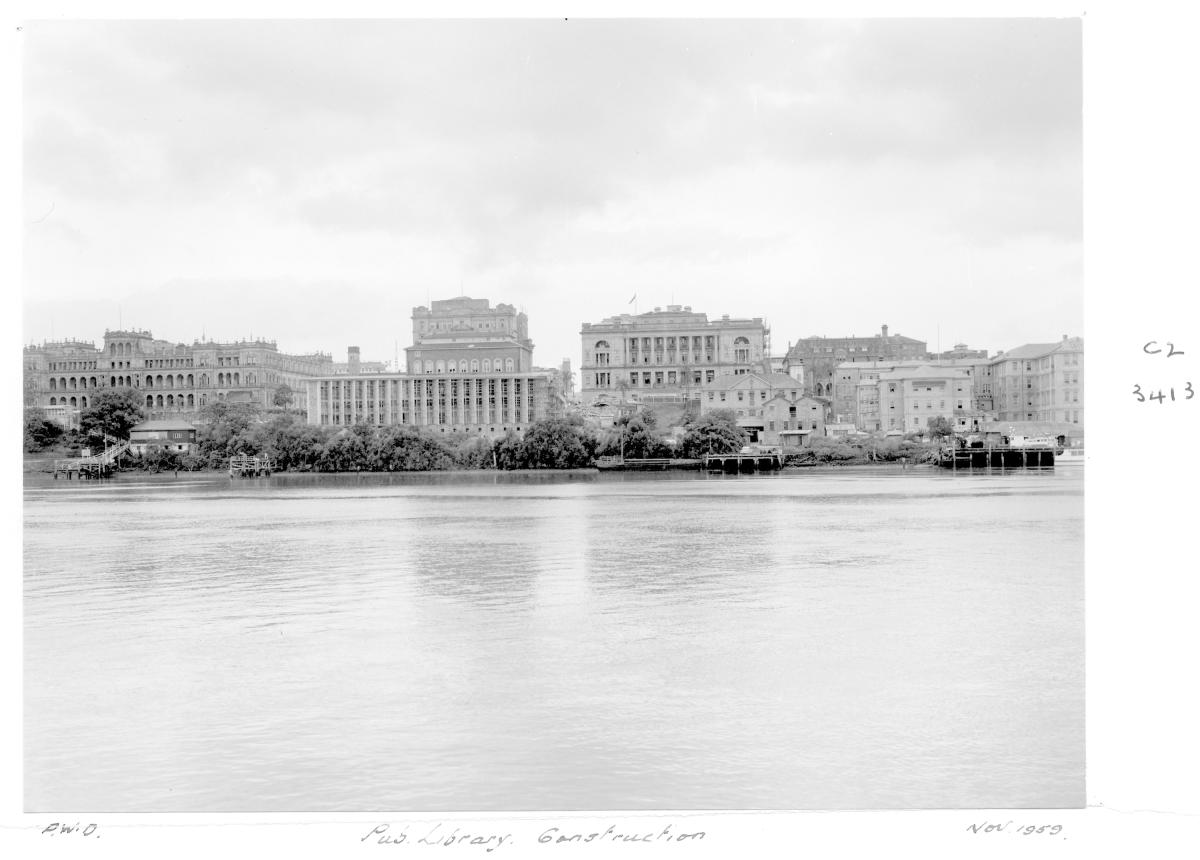 Construction of extensions to the State Library of Queensland on William St - Brisbane, November 1959