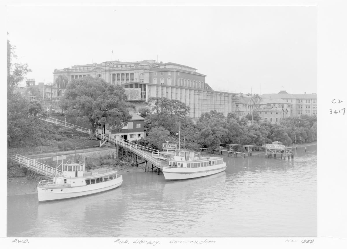 Construction of extensions to the State Library of Queensland on William St - Brisbane, November 1959