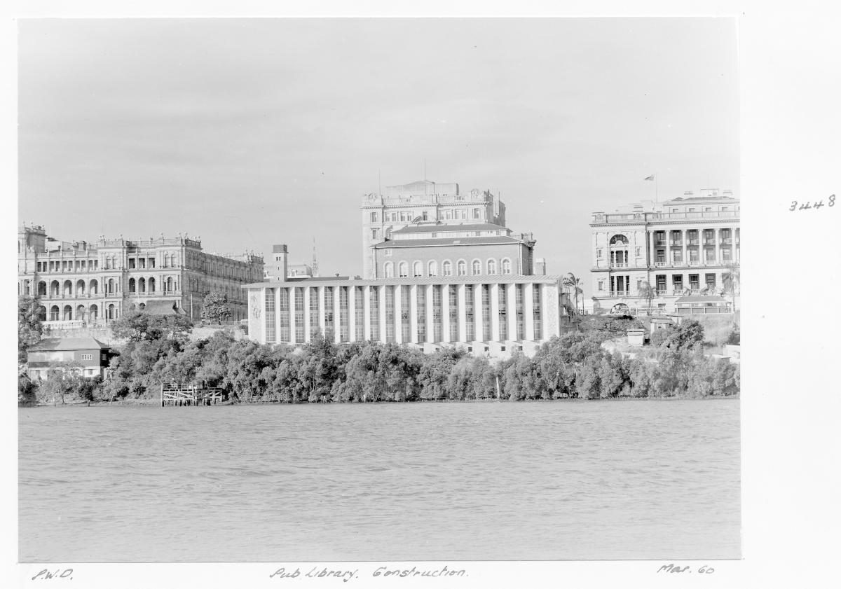 Construction of extensions to the State Library of Queensland on William St - Brisbane, March 1960