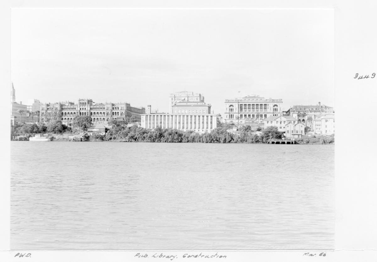 Construction of extensions to the State Library of Queensland on William St - Brisbane, March 1960