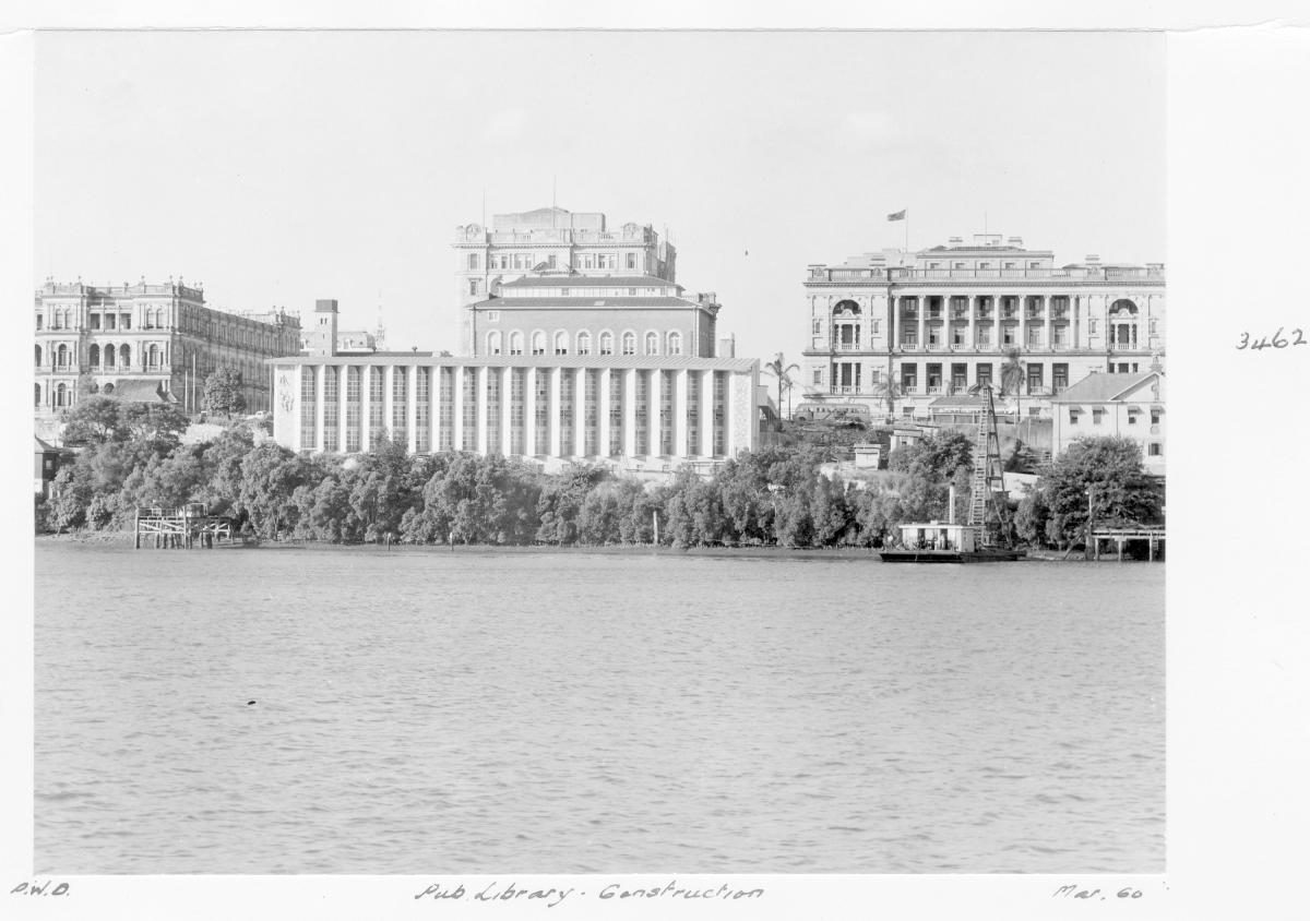 Construction of extensions to the State Library of Queensland on William St - Brisbane, March 1960