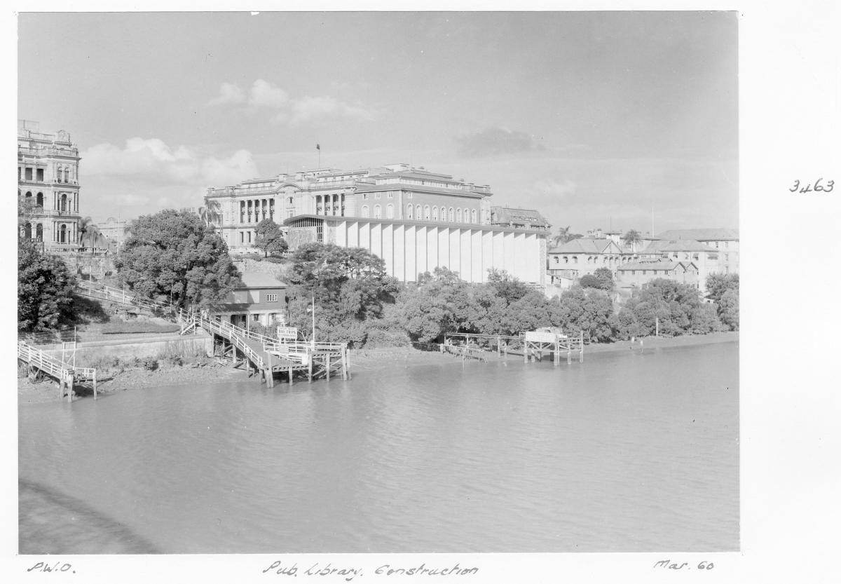 Construction of extensions to the State Library of Queensland on William St - Brisbane, March 1960
