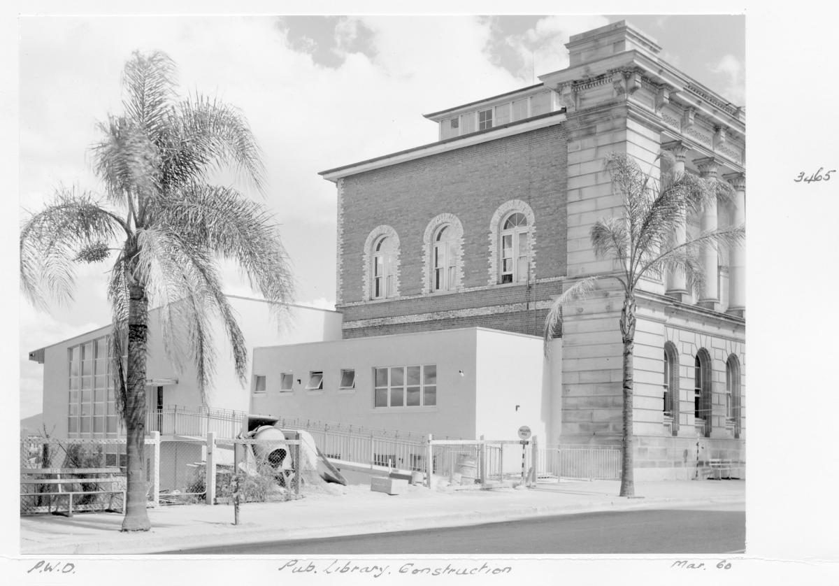 Construction of extensions to the State Library of Queensland on William St - Brisbane, March 1960