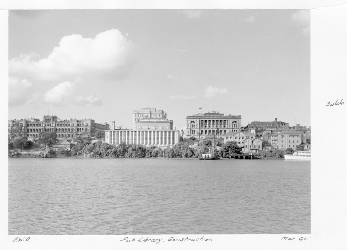 Construction of extensions to the State Library of Queensland on William St - Brisbane, March 1960