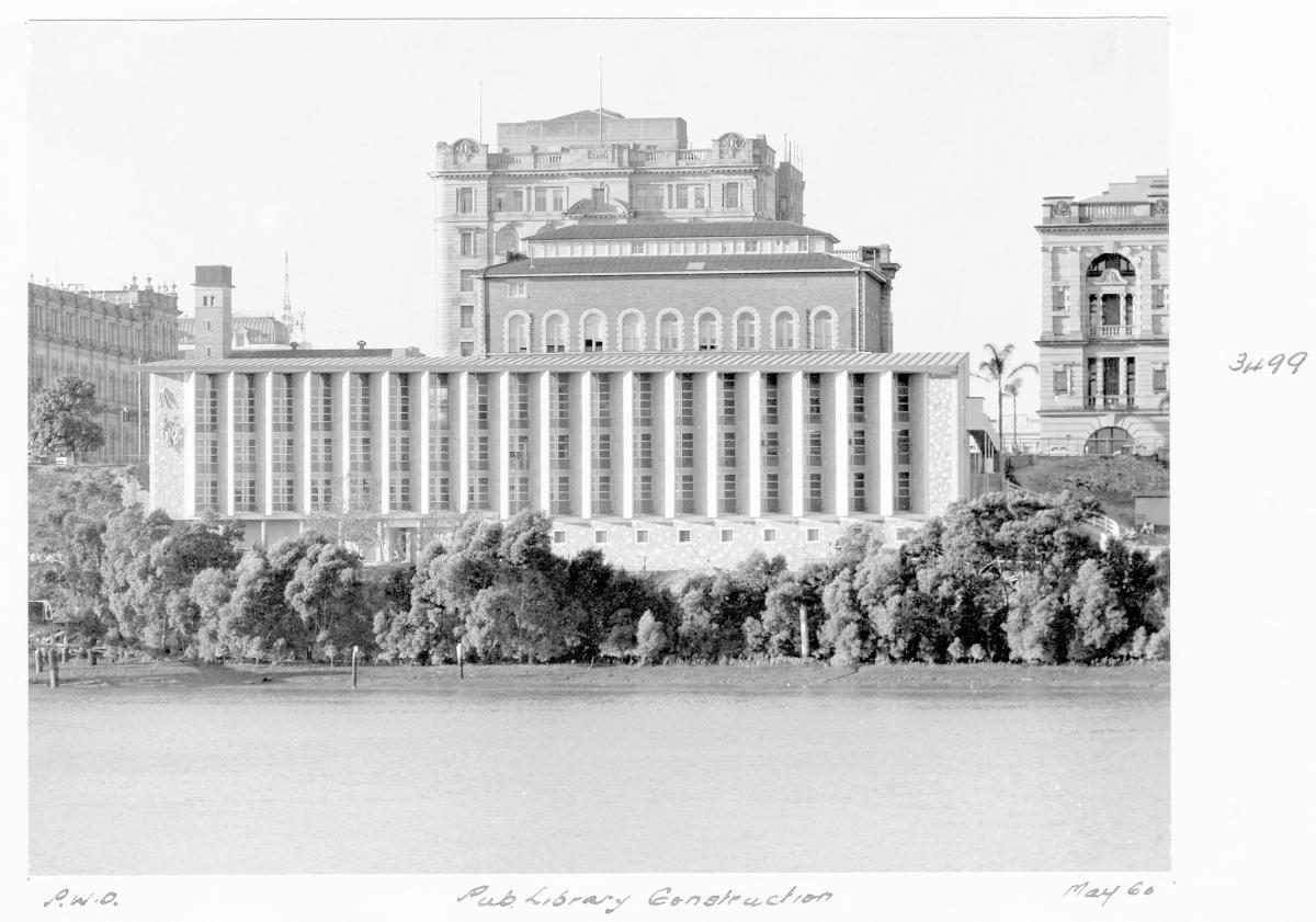 Construction of extensions to the State Library of Queensland on William St - Brisbane, May 1960