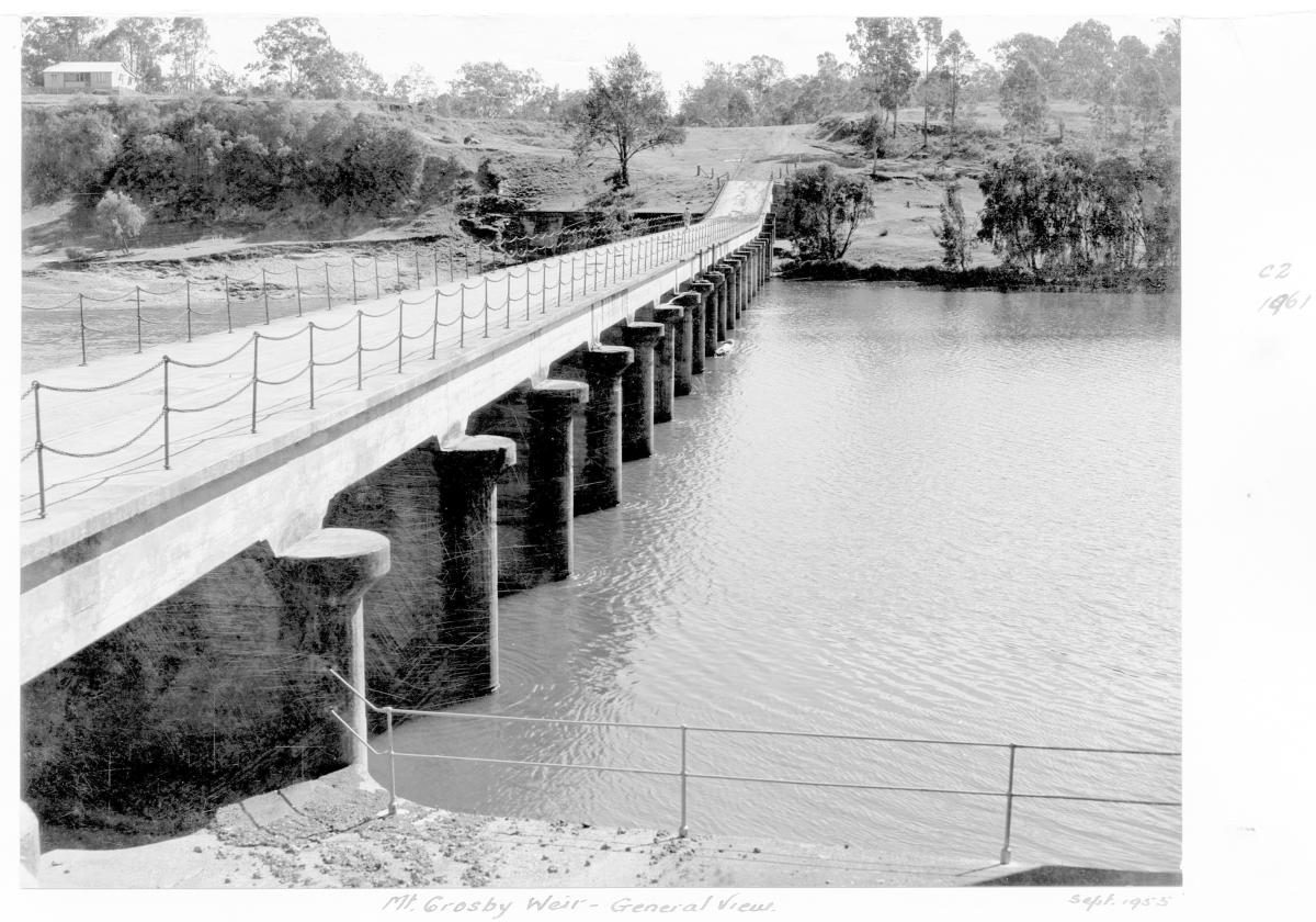 Mount Crosby Weir general view, Brisbane, September 1955