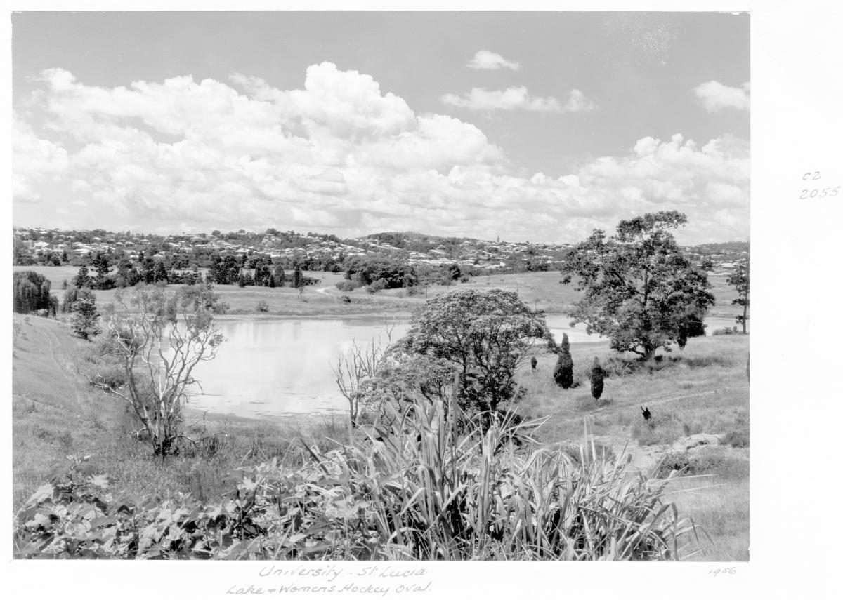 University of Queensland, lake and women's hockey oval, St Lucia - Brisbane, 1956