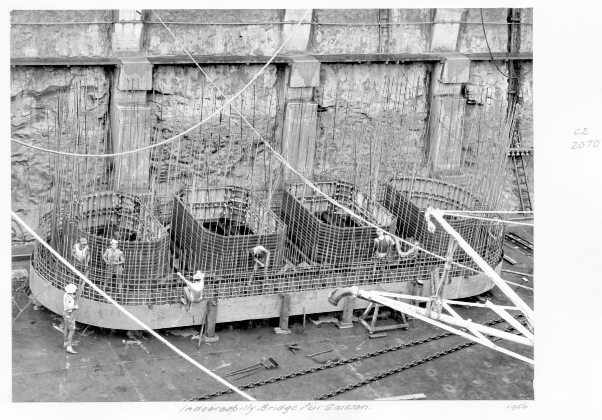 Indooroopilly Bridge construction, pier caisson - Brisbane, 1956