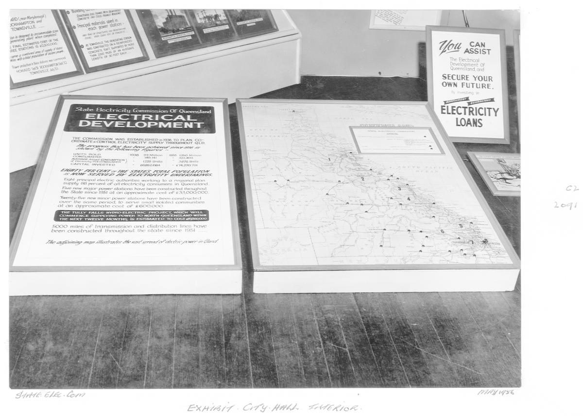 State Electricity Commission display at the "Presenting Queensland" exhibition at City Hall, electrical development - Brisbane, May 1956