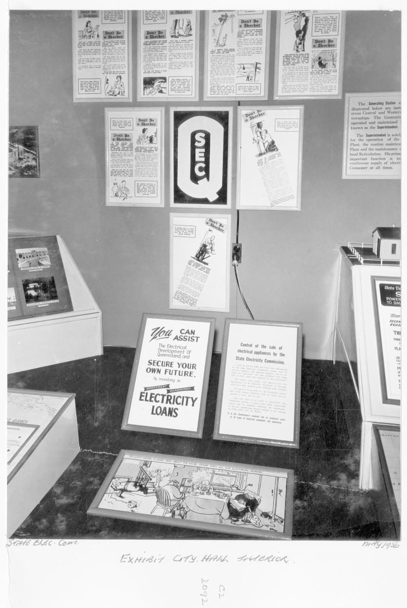 State Electricity Commission display at the 1956 "Presenting Queensland" exhibition at City Hall, electricity loans - Brisbane, May 1956
