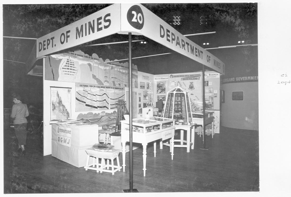Mines Department display at the 1956 "Presenting Queensland" exhibition at City Hall - Brisbane, May 1956