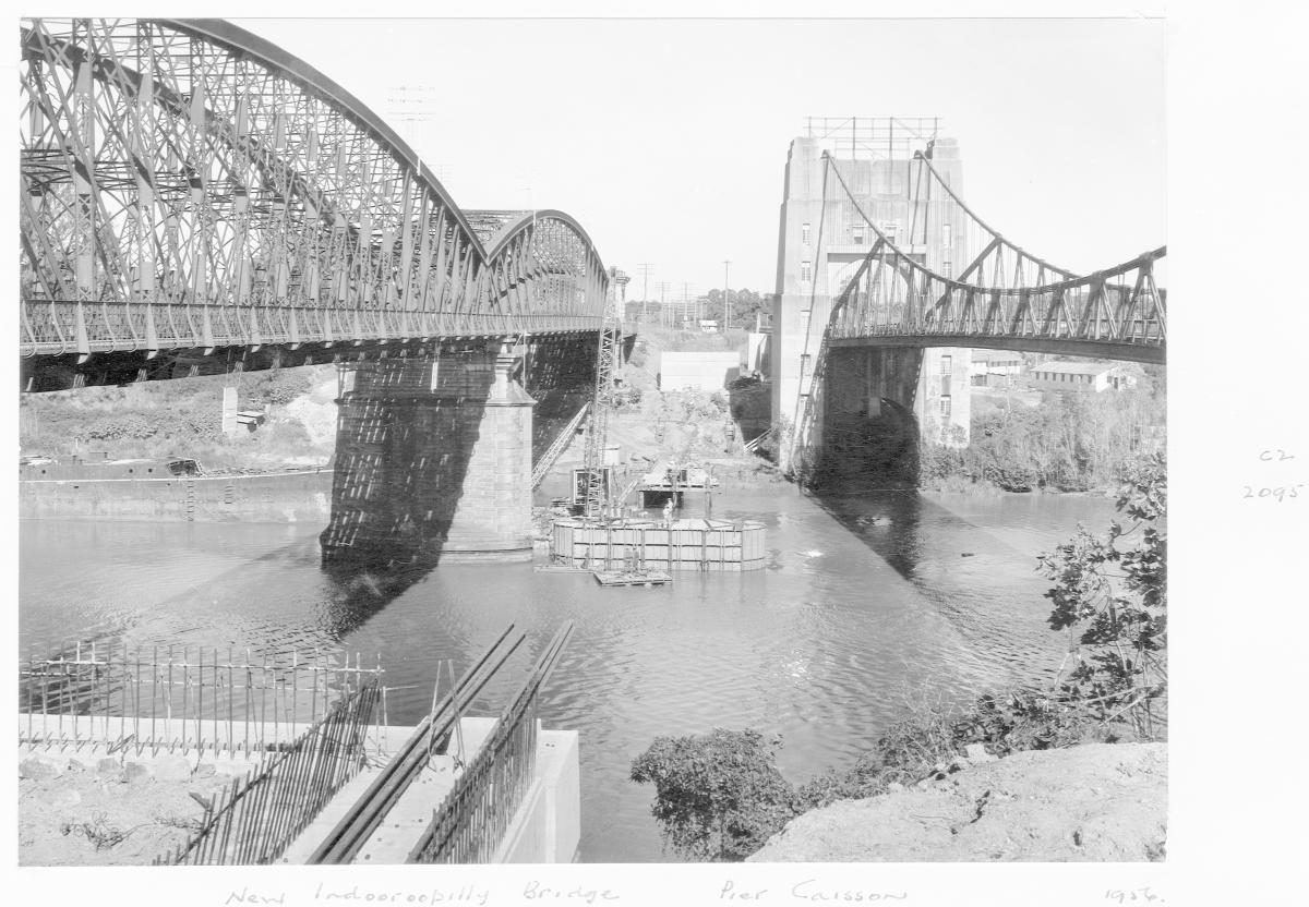 New Indooroopilly Bridge construction, pier caisson - Brisbane, 1956