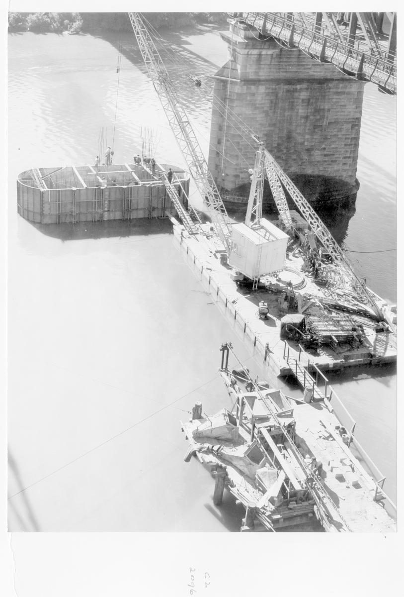New Indooroopilly Bridge construction, pier caisson - Brisbane, 1956