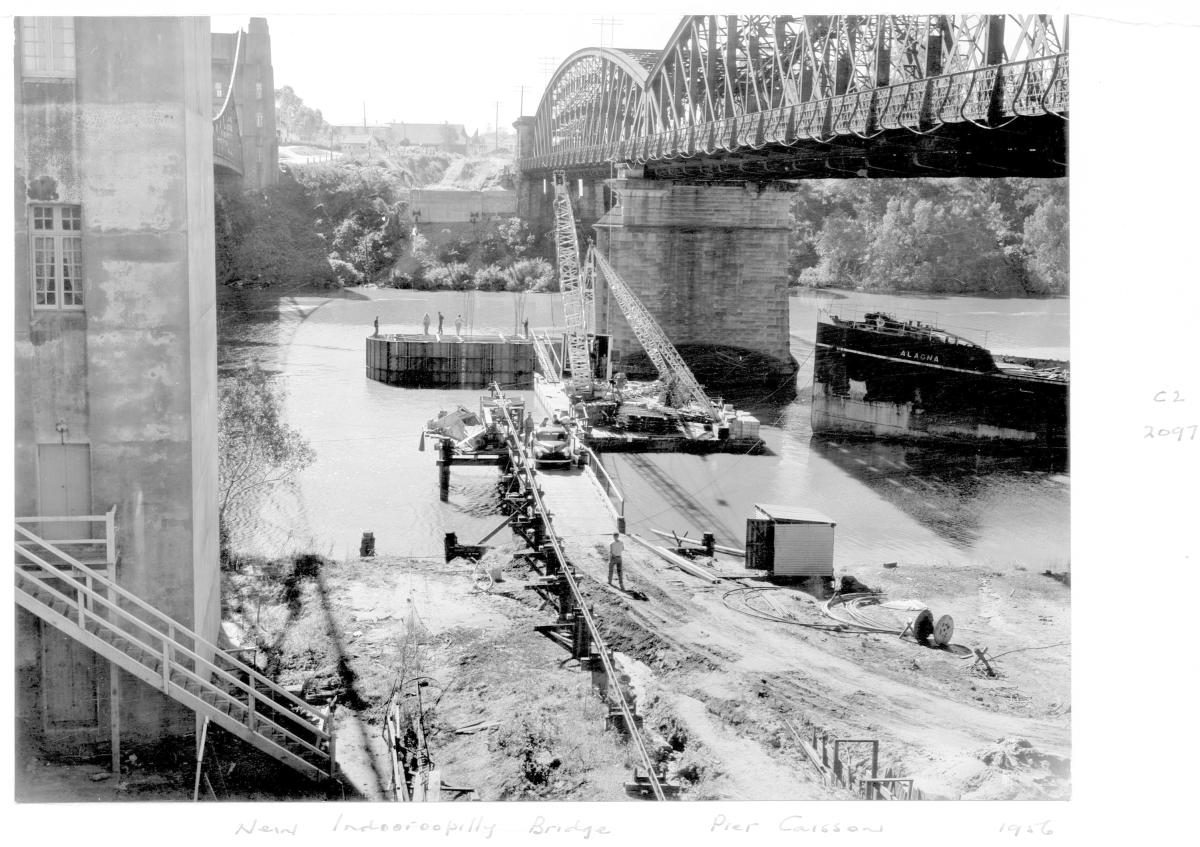 New Indooroopilly Bridge construction, pier caisson - Brisbane, 1956