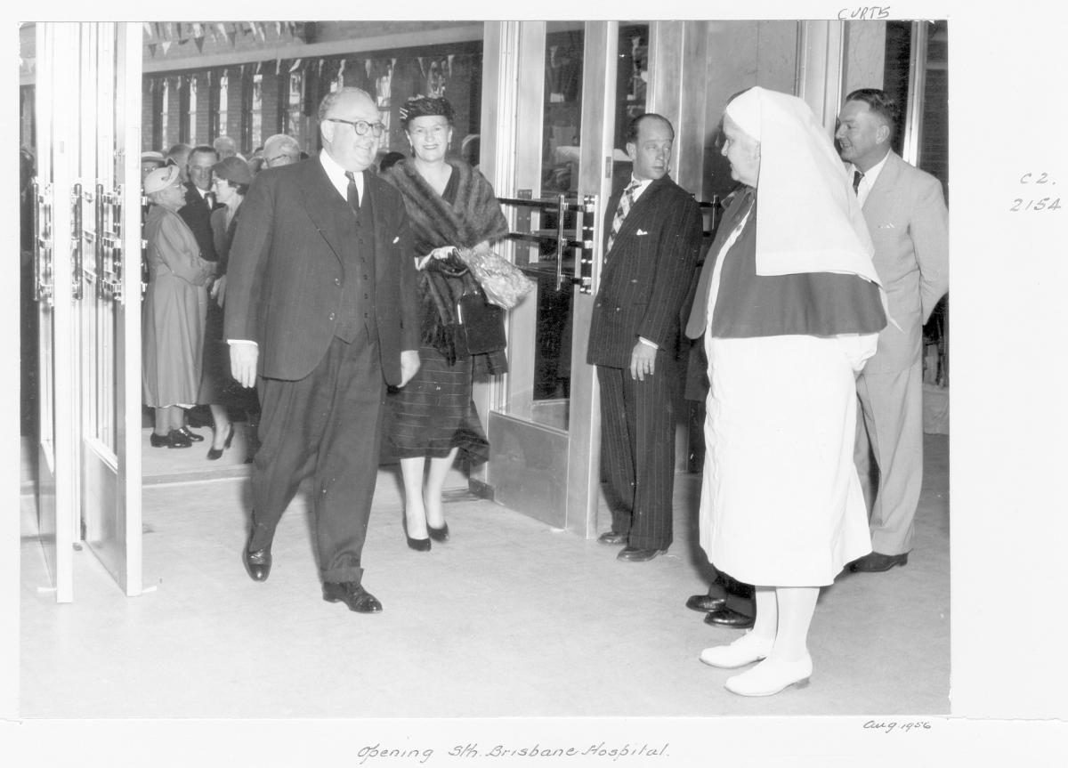 The Premier of Queensland, the Hon Vincent Clair Gair and Mrs Gair at the opening of the South Brisbane Hospital - Brisbane, August 1956