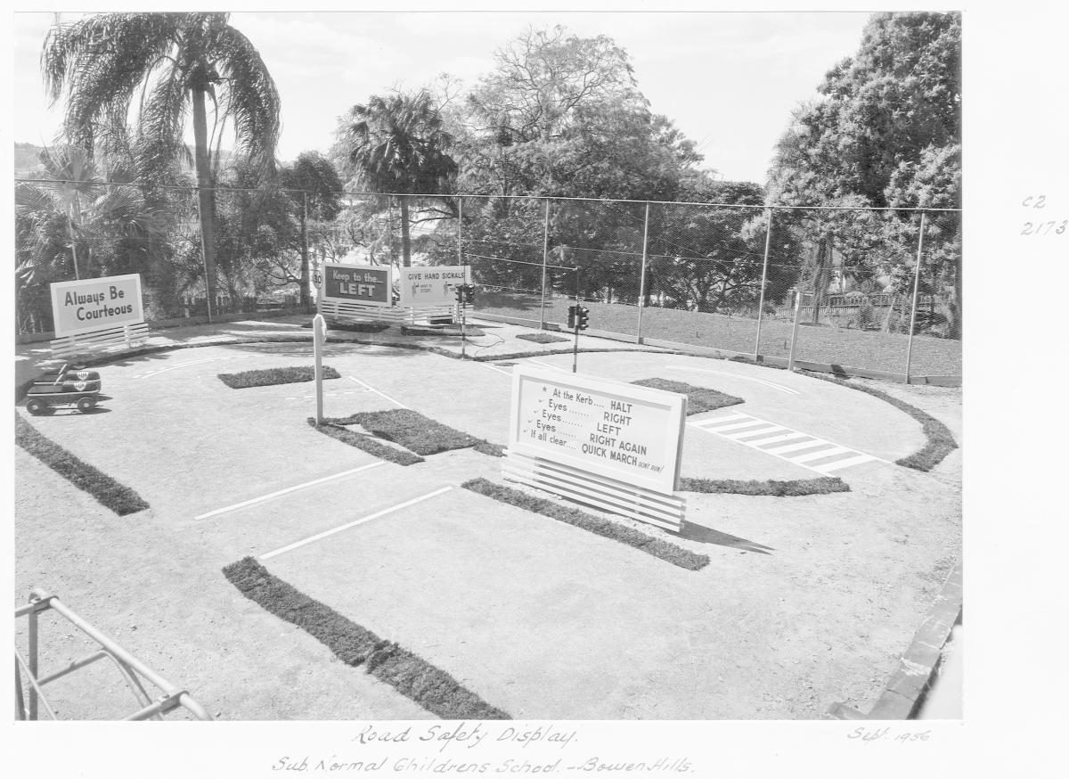 Road Safety display at the Sub-normal Childrens' School, Bowen Hills - Brisbane, September 1956