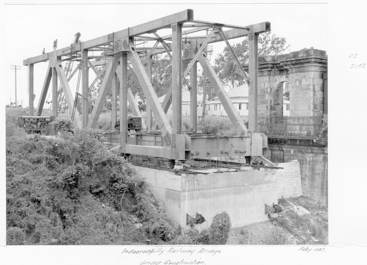 Indooroopilly Railway Bridge under construction - Brisbane, February 1957