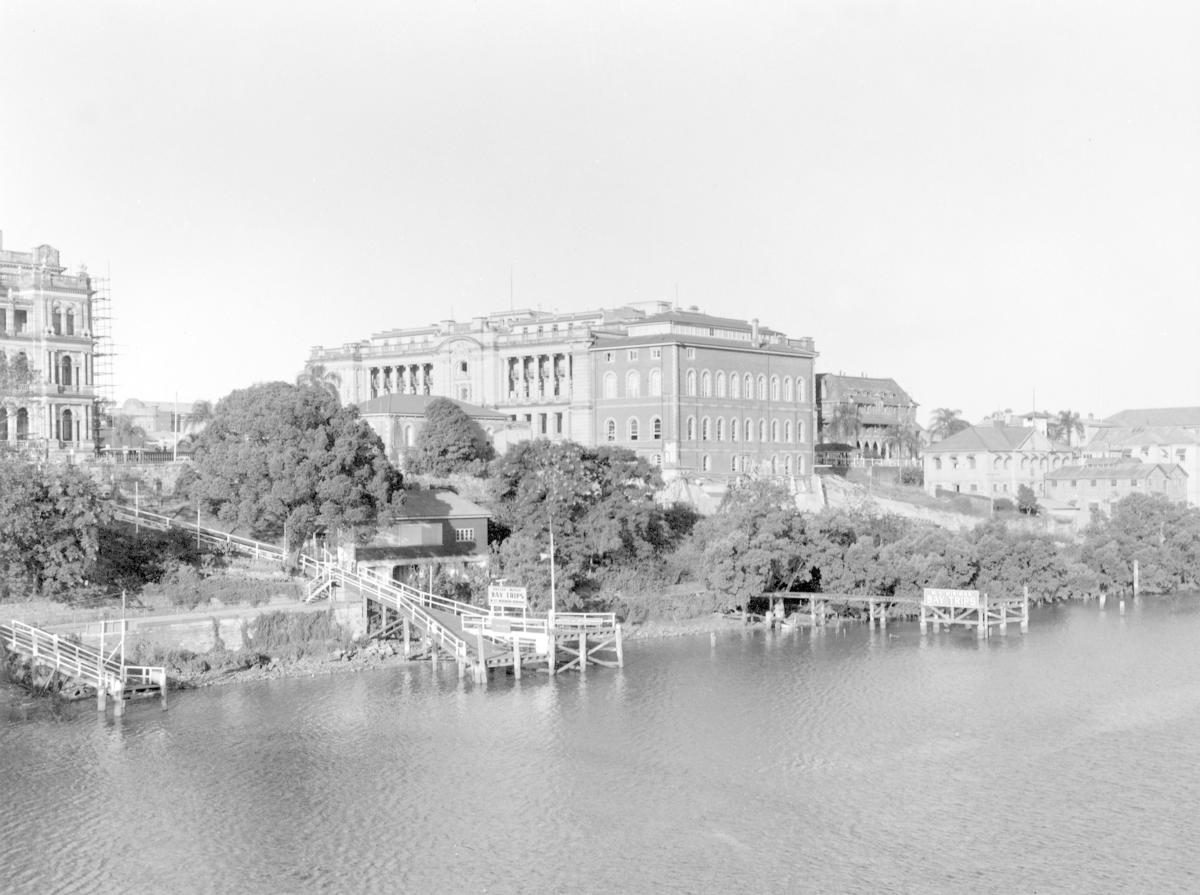 Construction of Centennial Hall, an extension to the State Library of Queensland on William St - Brisbane, April 1958