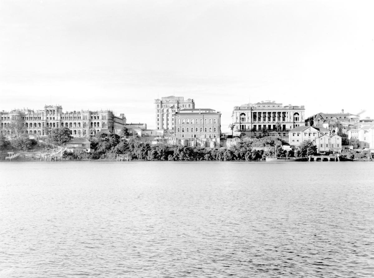 Construction of Centennial Hall, an extension to the State Library of Queensland on William St - Brisbane, April 1958