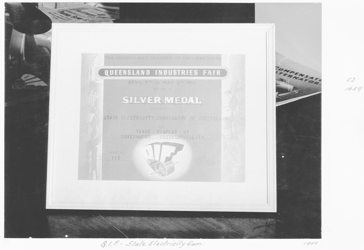 Queensland Industries Fair, State Electricity Commission display, Silver Medal Award - Brisbane, 1955