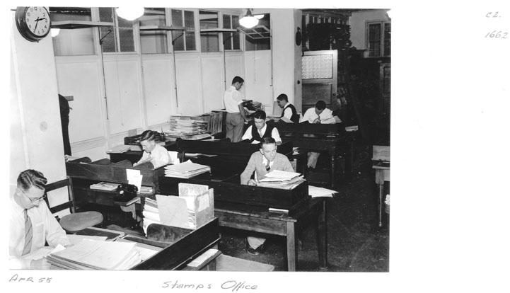 Stamps Office clerks at work - Brisbane, April 1955