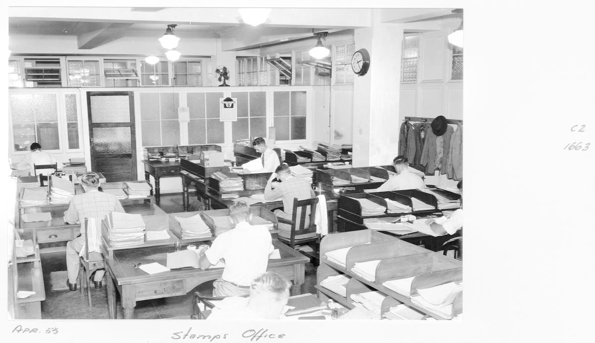 Stamps Office clerks at work - Brisbane, 1955