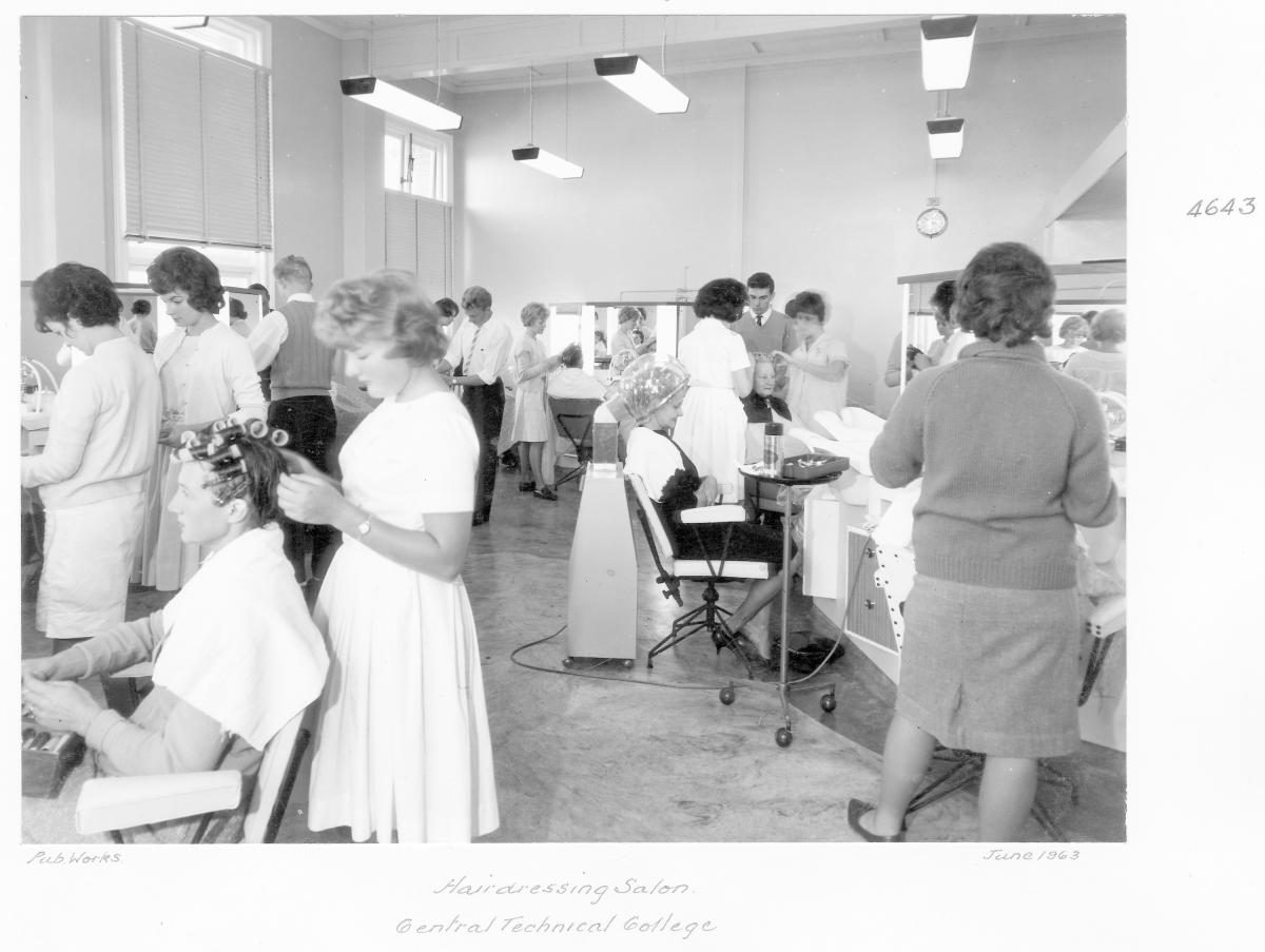 Hairdressing salon, Central Technical College, Brisbane, June 1963