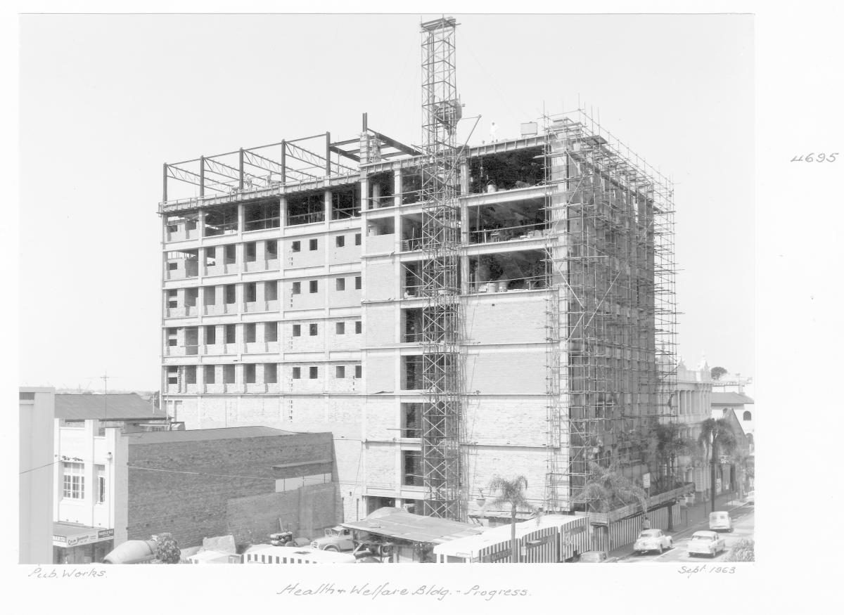 Health and Welfare building under construction, Brisbane, September 1963