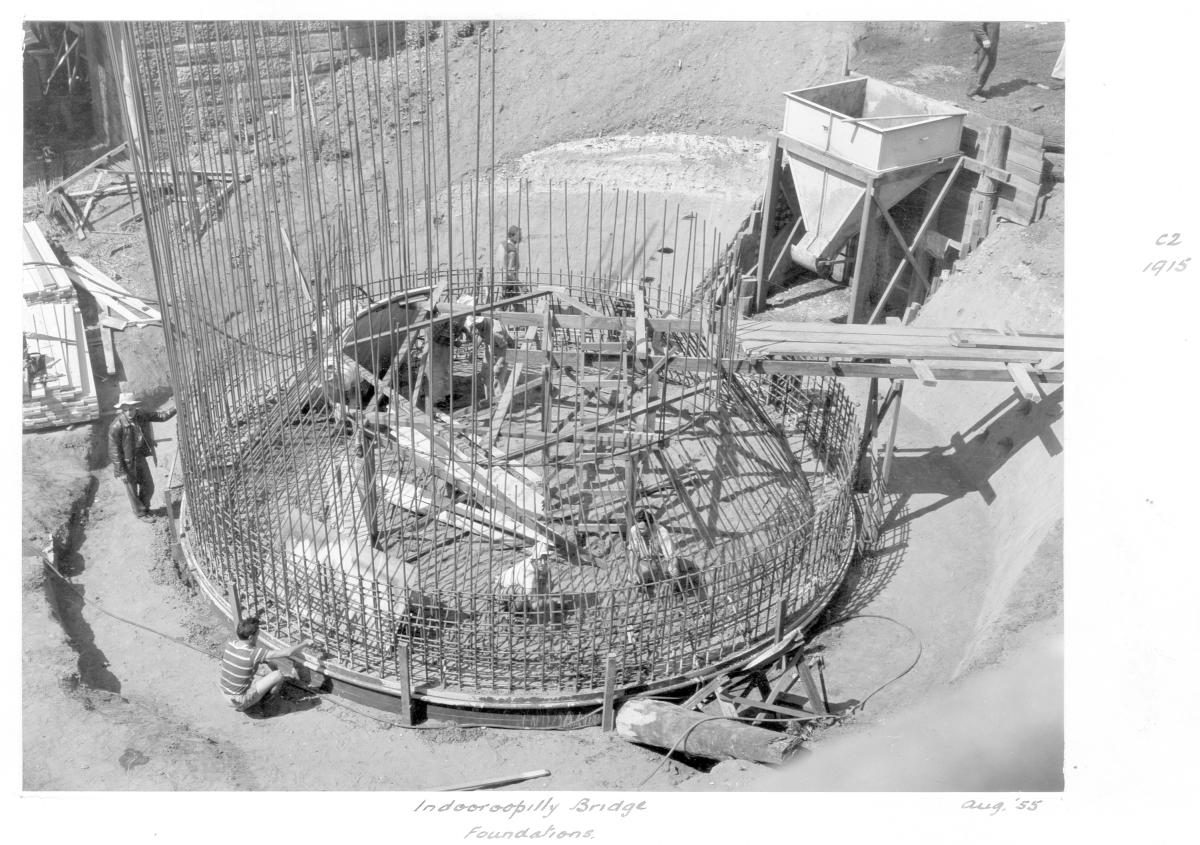 Construction of Indooroopilly Bridge foundations - Brisbane, August 1955