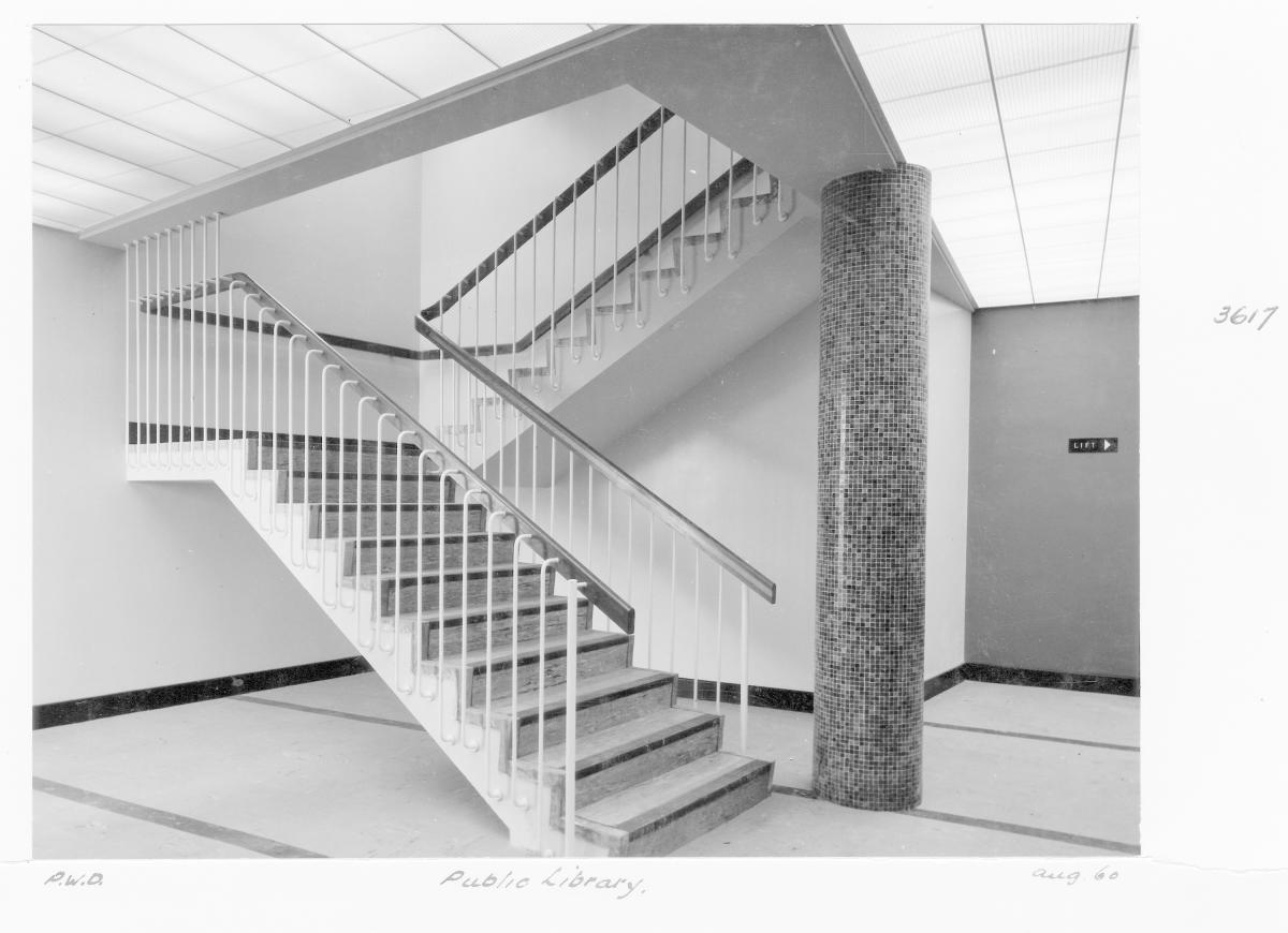 State Library of Queensland interior stairs, William St - Brisbane, August 1960