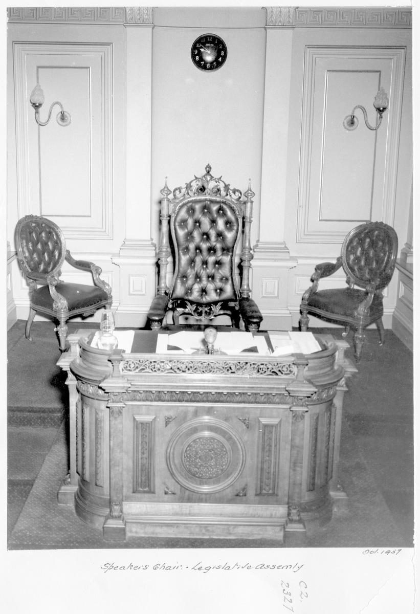 Speaker's chair, Legislative Assembly, Parliament House, Brisbane, October 1957