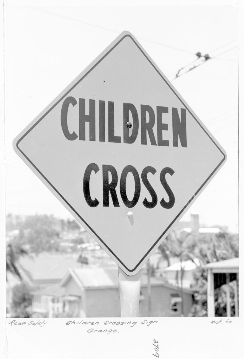 Children Crossing sign at Grange - Brisbane, October 1960