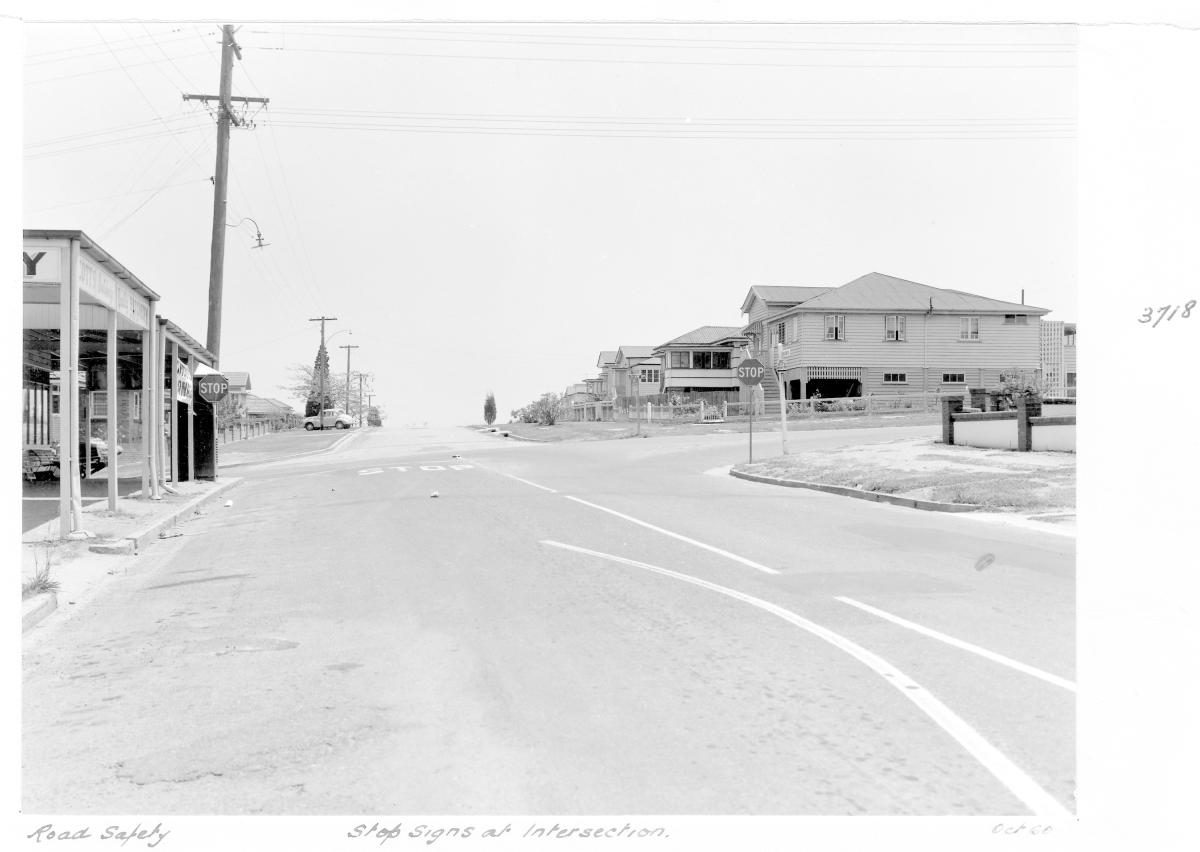Stop sign at intersection - Brisbane, October 1960