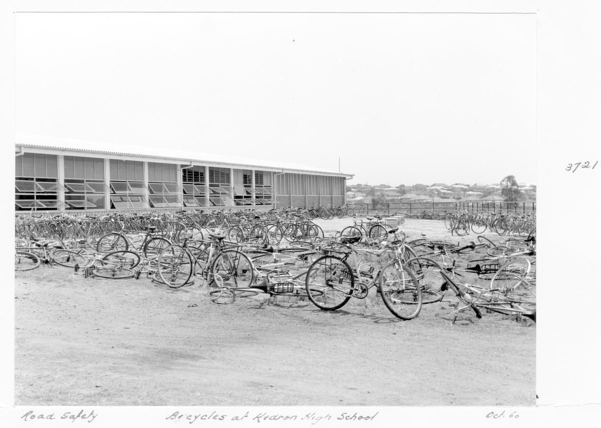 Parked bicycles at Kedron State High School - Brisbane, October 1960