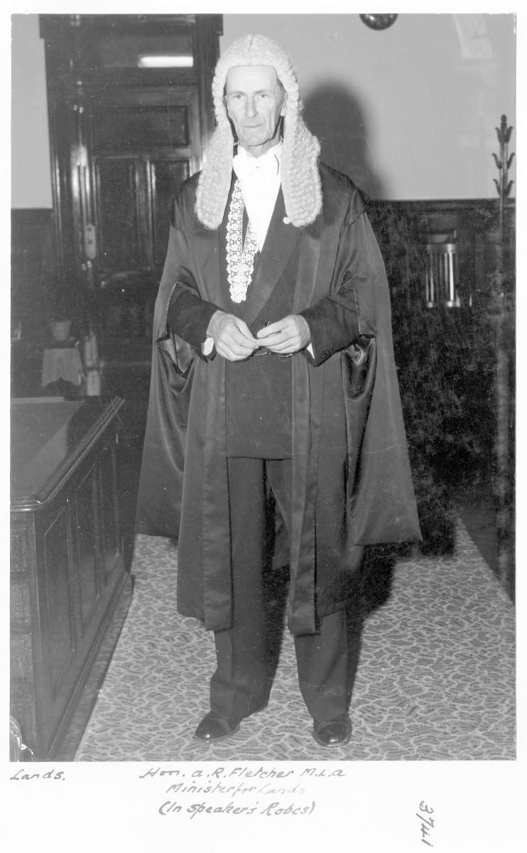 The Hon Alan Roy Fletcher MLA, Minister for Lands and Irrigation 1960-1963, in Speaker's robes - Brisbane, November 1960
