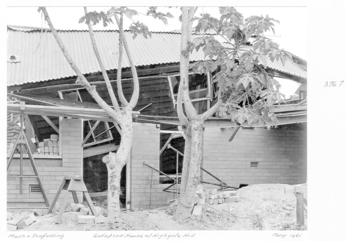 Collapsed house at Highgate Hill - Brisbane, January 1961