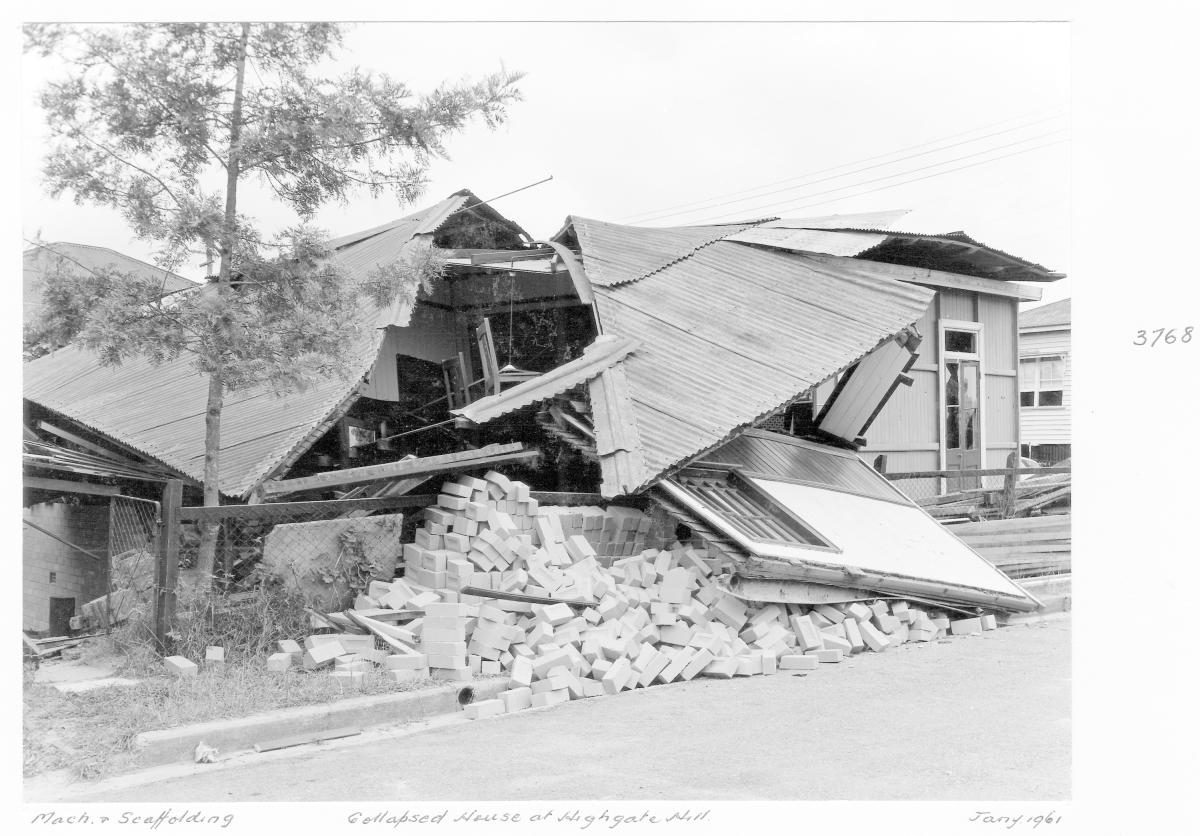 Collapsed house at Highgate Hill - Brisbane, January 1961