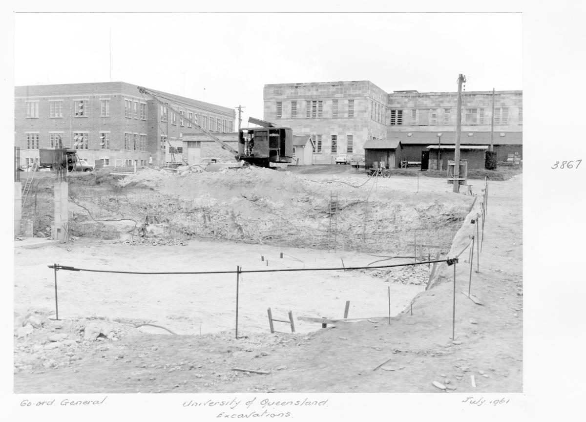 Excavations during the construction of the University of Queensland, St Lucia - Brisbane, July 1961