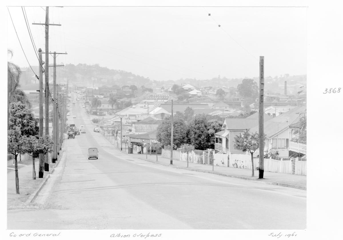 Suburban street at Albion, in connection with the Albion overpass - Brisbane, July 1961