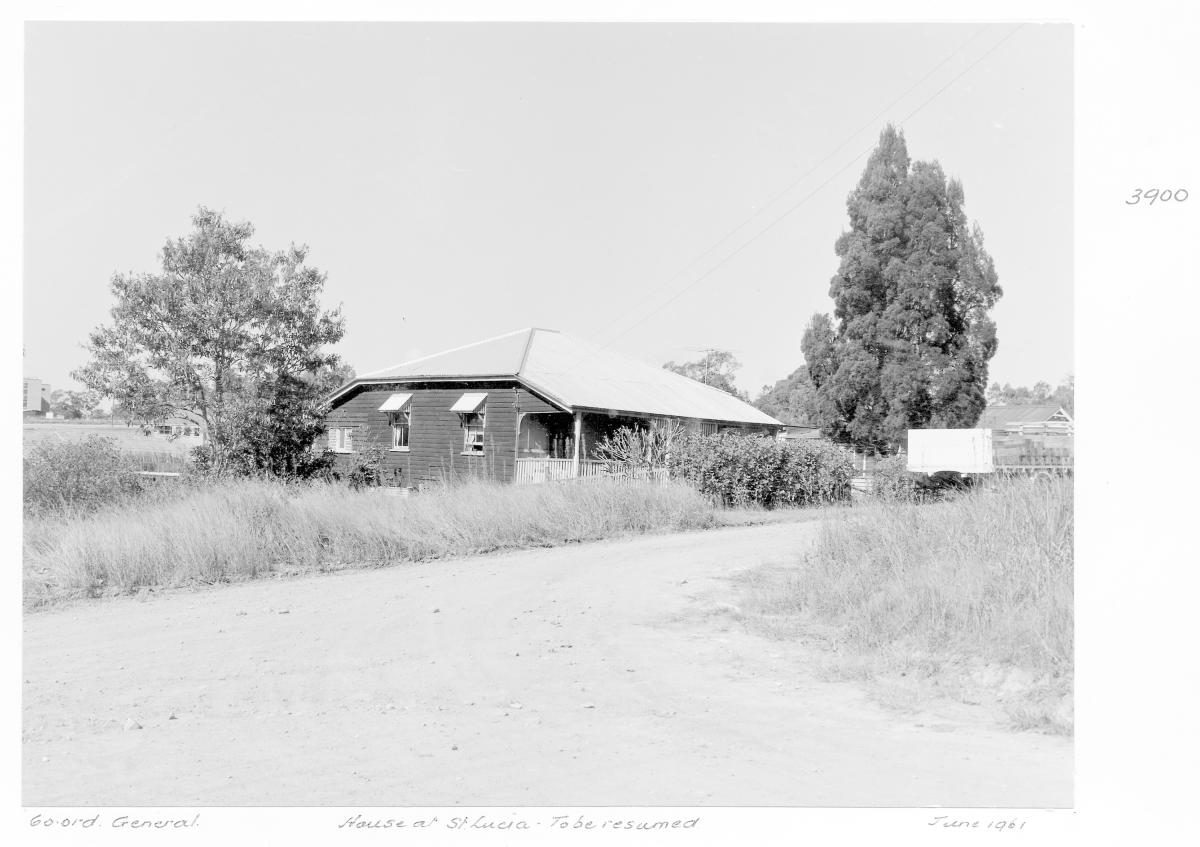 Front view of a house at St Lucia, to be resumed for the construction of the University of Queensland - Brisbane, June 1961