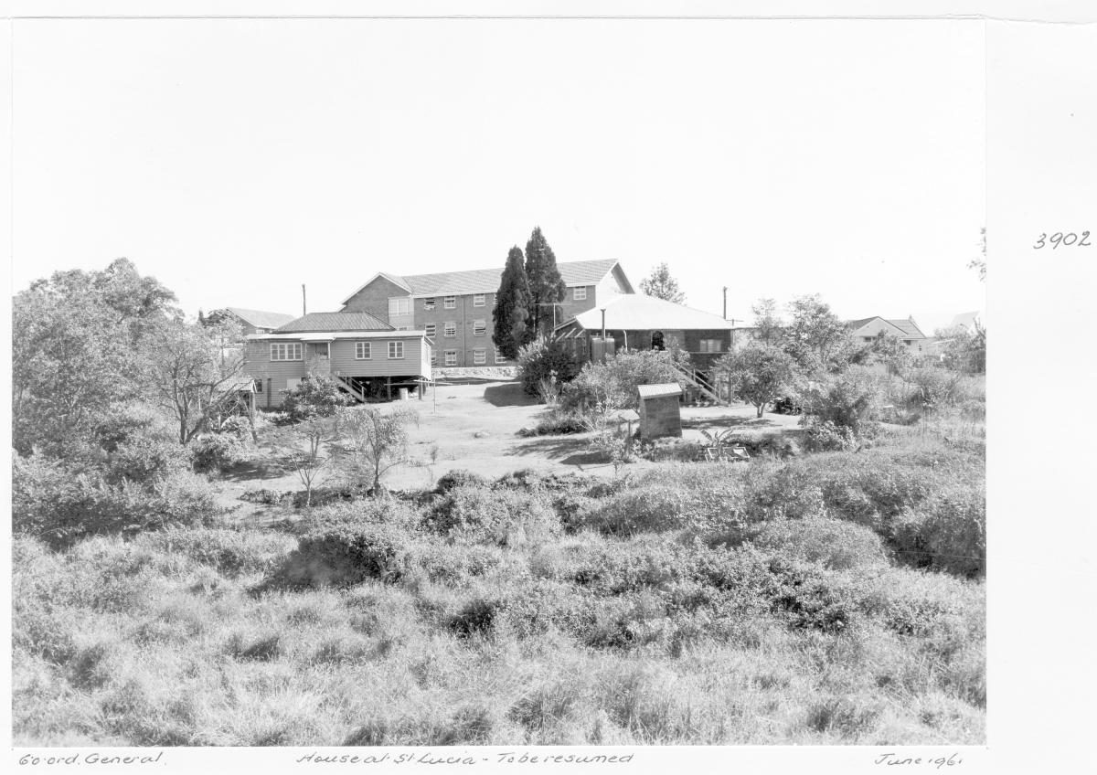 Rear view of houses at St Lucia, to be resumed for the construction of the University of Queensland - Brisbane, June 1961