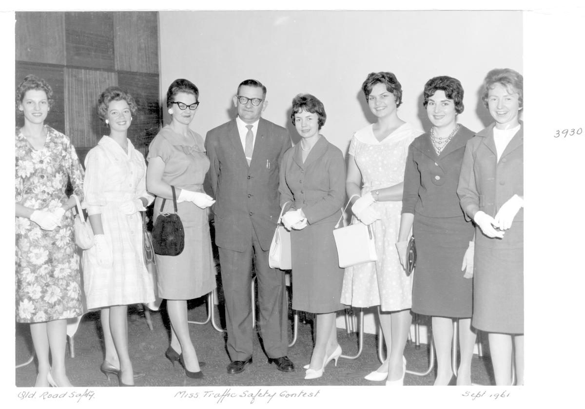 Miss Traffic Safety Quest 1961 contestants, with guests - Brisbane, September 1961