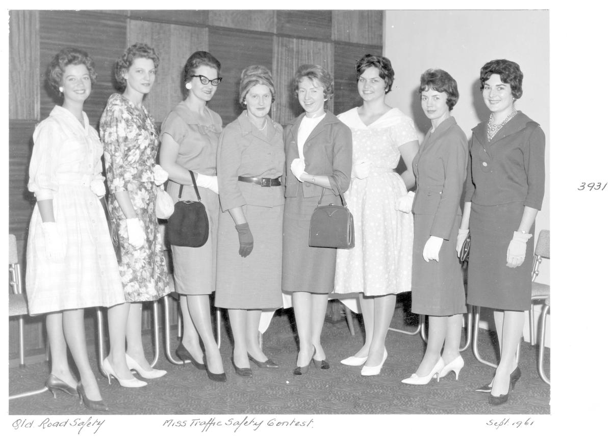Miss Traffic Safety Quest 1961 contestants, with guests - Brisbane, September 1961