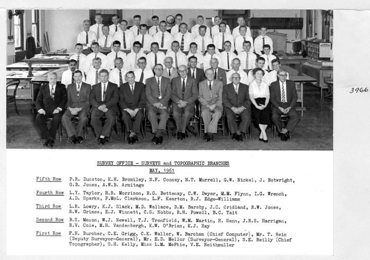 Group photograph of the staff at the Survey Office's Surveys and Topographic Branches - Brisbane, May 1961