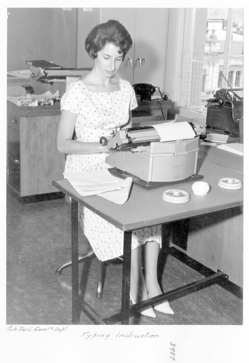 Office typing instruction, correct body posture - Brisbane, February 1962