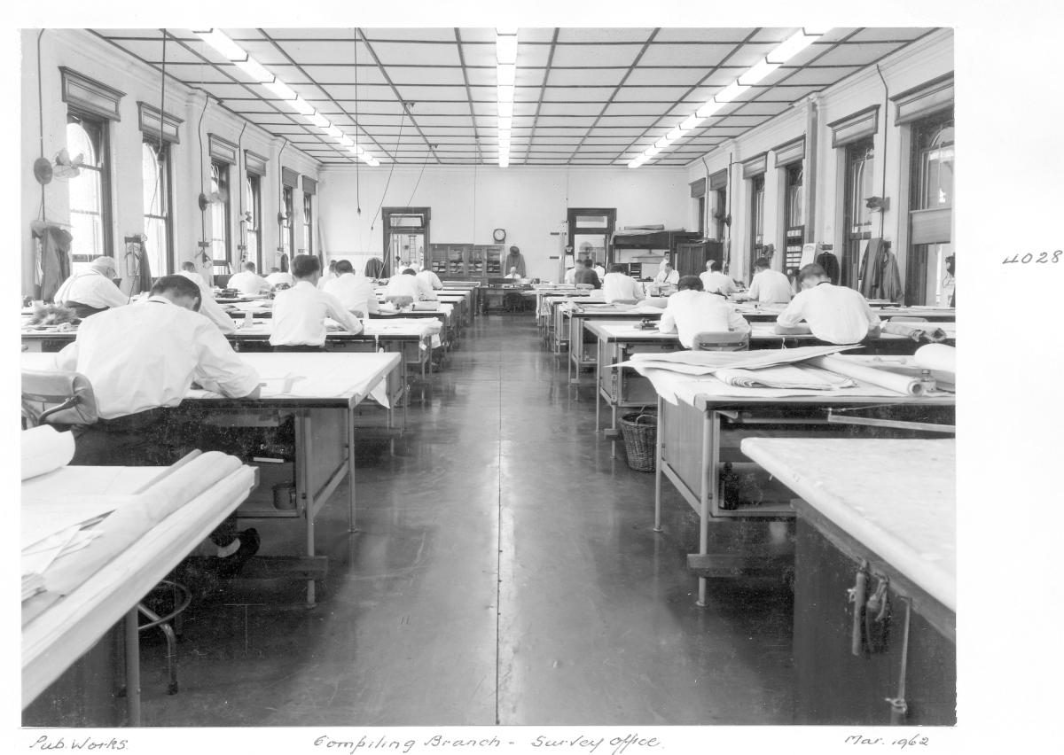 Survey Office Compiling Branch at work - Brisbane, March 1962