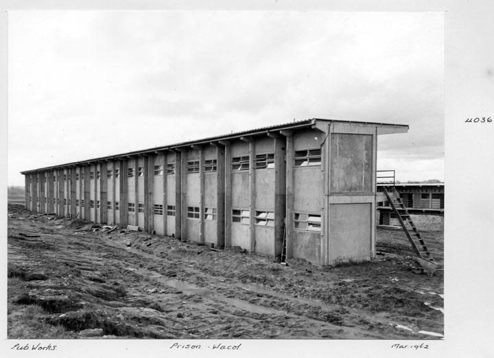 Rear view of the construction of a block of cells at the Wacol prison - Brisbane, March 1962