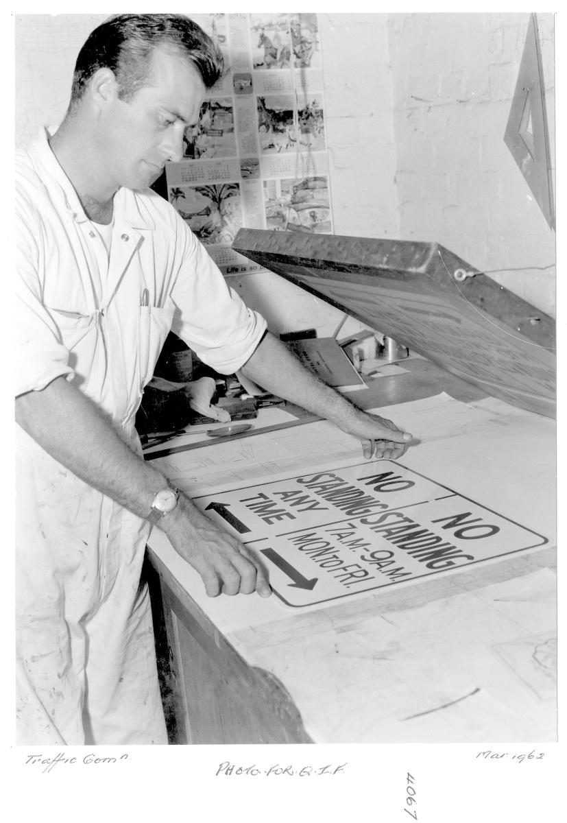 Manufacturing of traffic signs - Brisbane, March 1962